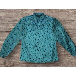 Vintage LOUBELLA California Fashion Blouse Giraffe Print Green Blk Womens 10